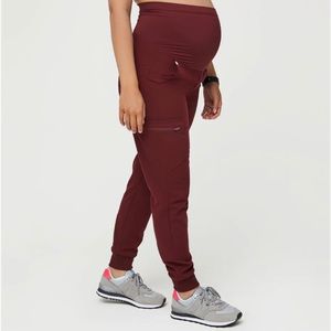 Figs Burgundy Zamora Maternity Jogger Scrub Pants S
